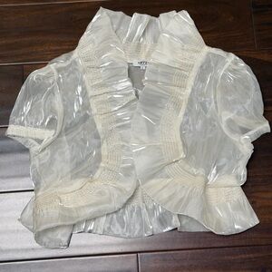 Sheer White Ruffled Blouse Bolero Large